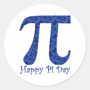 Happy Pi Day Dark Blue Swirls Classic Round Sticker