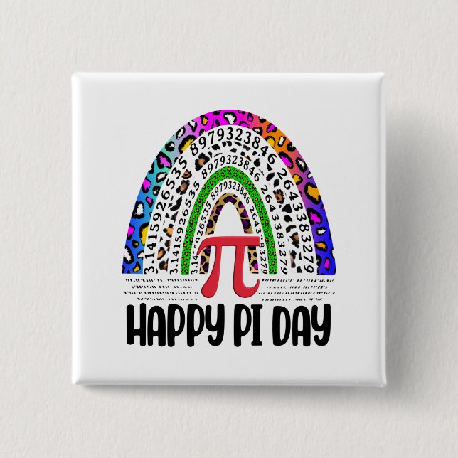 Happy Pi Day Mathematic Leopard Rainbow 2 Inch Square Button (Front)