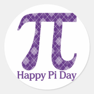 Happy Pi Day Purple Argyle Classic Round Sticker