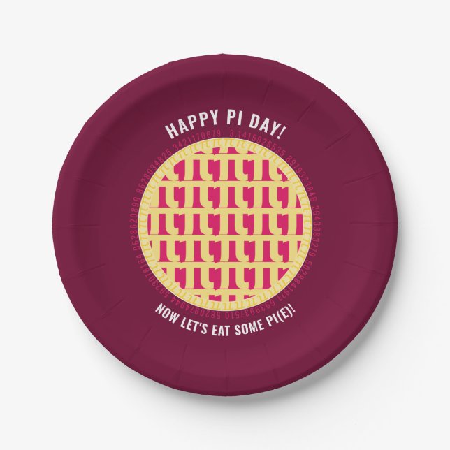 Happy Pi Day w/ 100+ Digits Lattice Pi | Raspberry Paper Plate (Front)