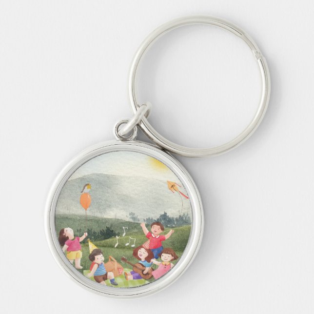 Happy Picnic Editable Birthday Kids Garden Farm Keychain (Front)