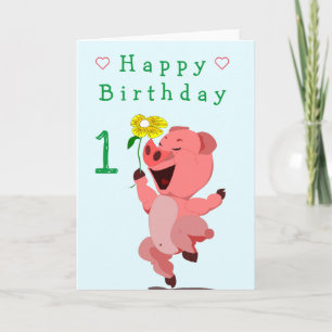 Happy Pig Baby Birthday Card - Customizable