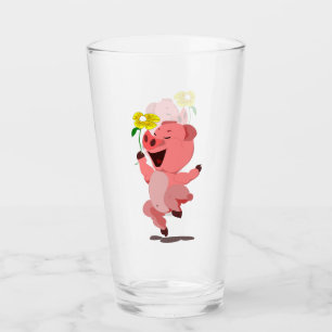 Happy Pig Funny Glass