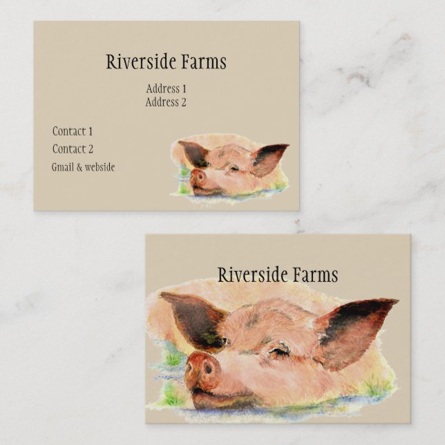 Happy Pig in Mud Farm Animal Business Card (Front/Back)