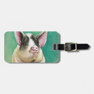 happy pig in pastel animal painting luggage tag