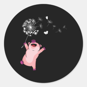 Happy Pig Lover Kids Dandelion Nature Dancing Pig Classic Round Sticker