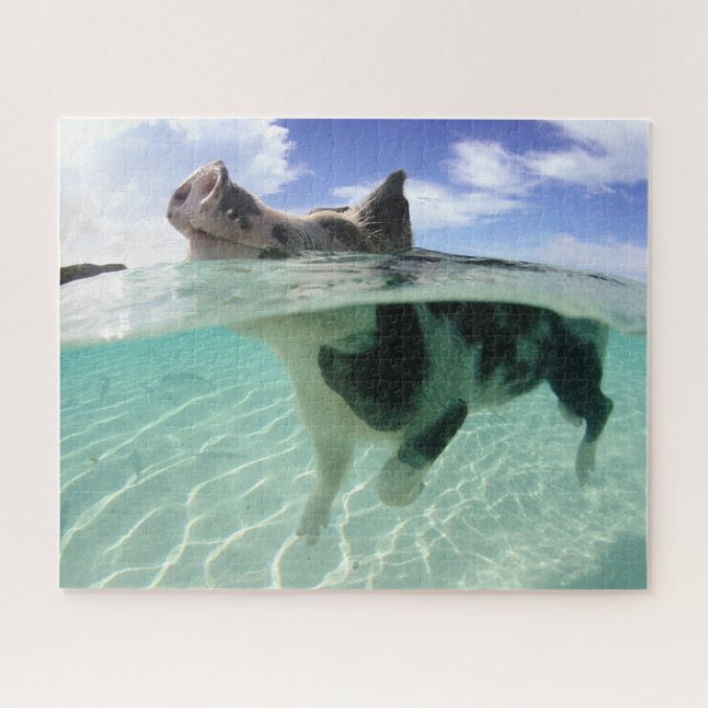 Happy Pig Swimming with the Fishes Jigsaw Puzzle (Horizontal)