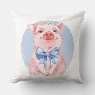 Happy Pig Throw Pillow
