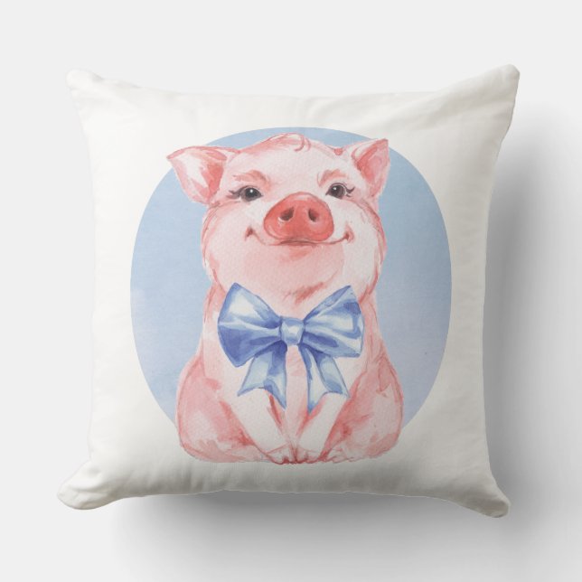 Happy Pig Throw Pillow (Front)