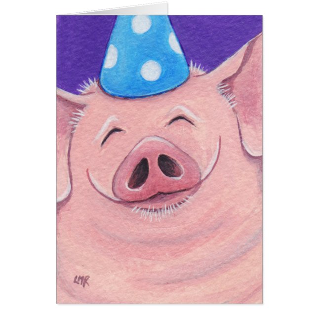 Happy Pig Wearing A Party Hat Illustration (Front)