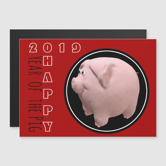 Happy PIg Year 2019 3D Choose Colour 1 Magnetic C Magnetic Invitation (Front/Back)