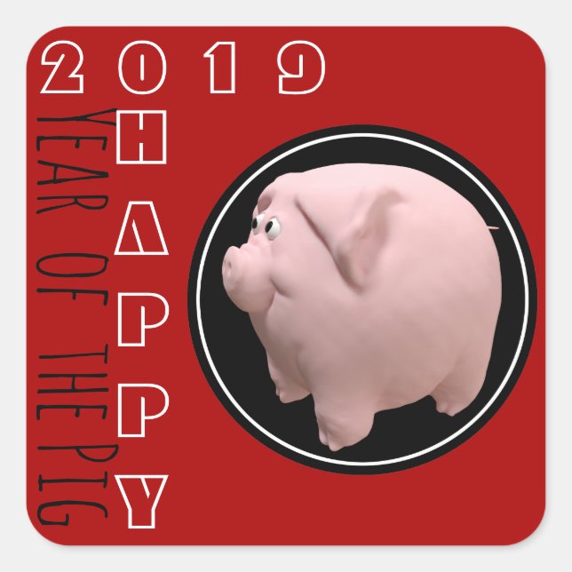 Happy PIg Year 2019 3D Choose Colour 1 Square Stic Square Sticker (Front)