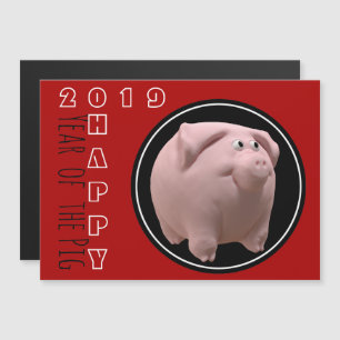 Happy PIg Year 2019 3D Choose Colour 2 Magnetic C Magnetic Invitation