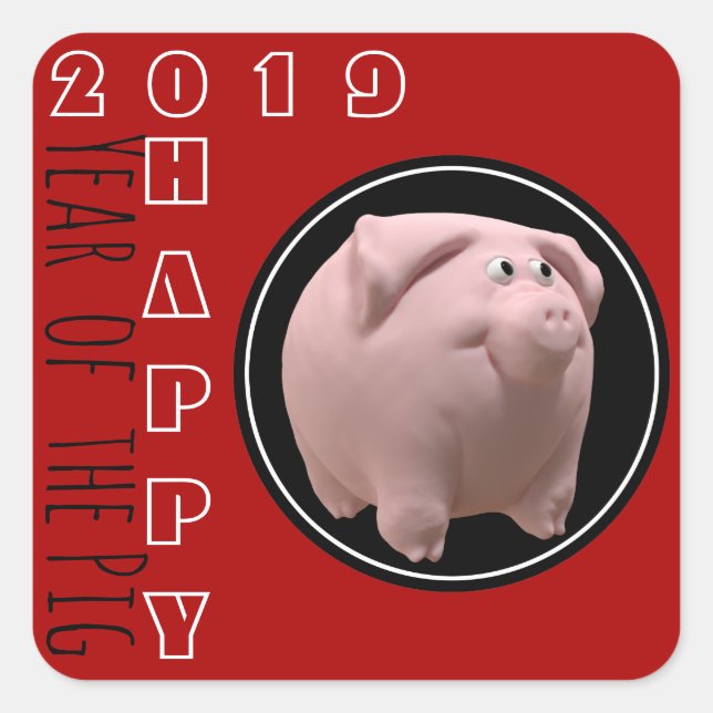 Happy PIg Year 2019 3D Choose Colour 2 Square Stic Sticker (Front)