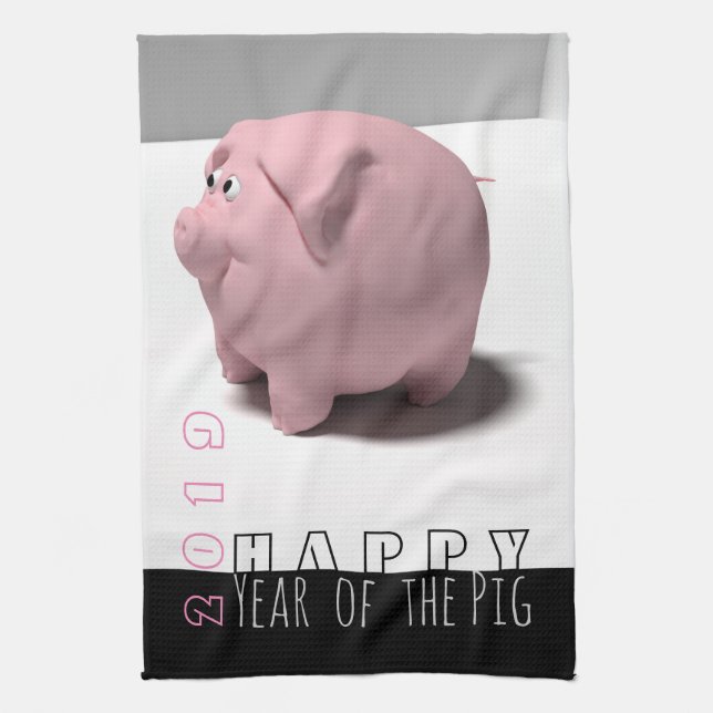 Happy PIg Year 2019 cute 3D Kitchen Towel (Vertical)