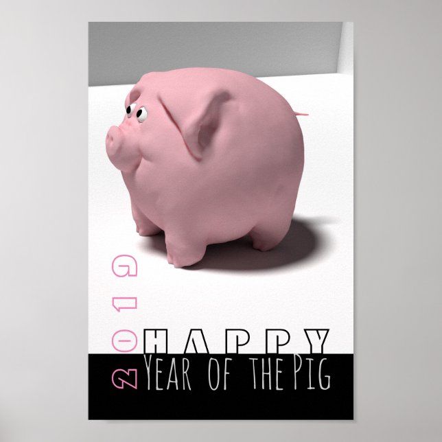 Happy PIg Year 2019 cute 3D Vertical Poster (Front)