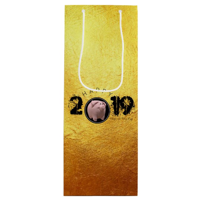 Happy PIg Year 2019 Original 3D gold Wine G Bag 2 (Front)