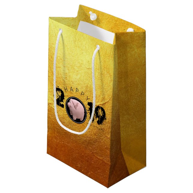 Happy PIg Year 2019 Original 3D golden S Gift Bag (Front Angled)