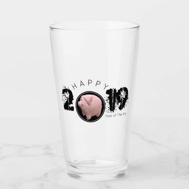 Happy PIg Year Large 2019 Original 3D Drinking G Glass (Front)