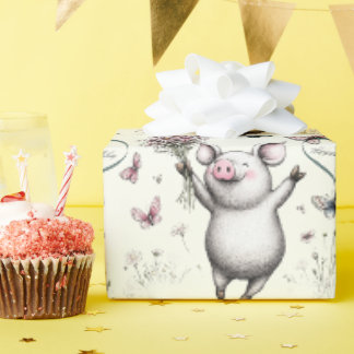 Happy Piglet Heart Birthday Wrapping Paper