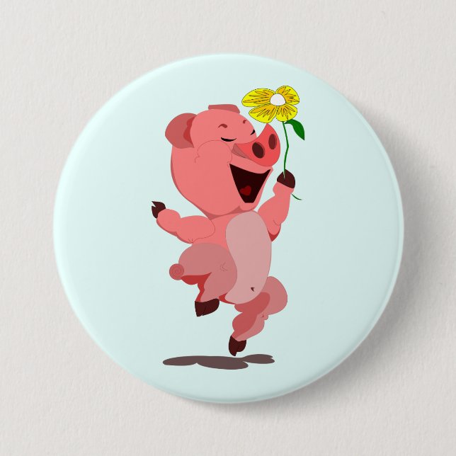Happy Piglet with Daisy Flower Button Your Colours (Front)