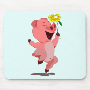 Happy Piglet with Daisy Flower Mouse Pad