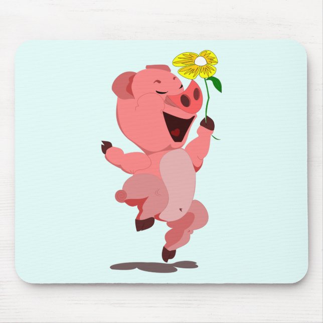 Happy Piglet with Daisy Flower Mouse Pad (Front)