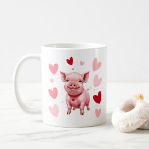 Happy Piglet with Hearts, Pig Lovers Coffee Mug