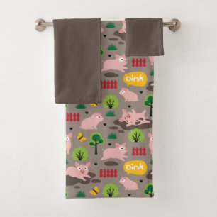 Happy Piglets In The Mud Bath Towel Set