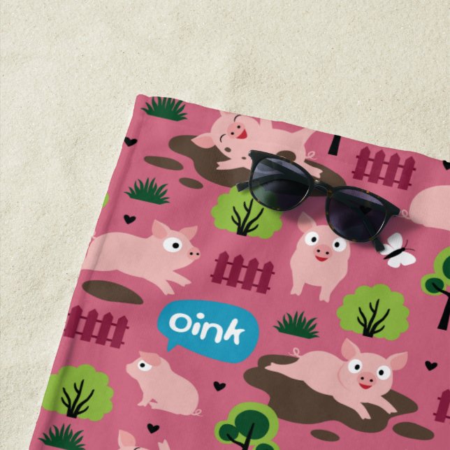 Happy Piglets In The Mud  Beach Towel (In Situ)