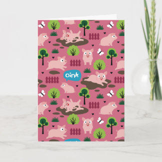 Happy Piglets In The Mud  Card