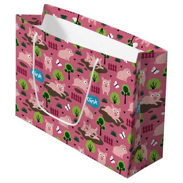 Happy Piglets In The Mud  Large Gift Bag (Front Angled)