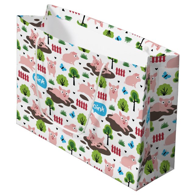 Happy Piglets In The Mud  Large Gift Bag (Front Angled)