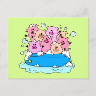 Happy Pigs Illustration Postcard