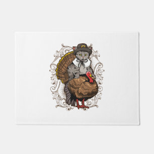Happy Pilgrim Cat Thanksgiving Costume Turkey Holi Doormat