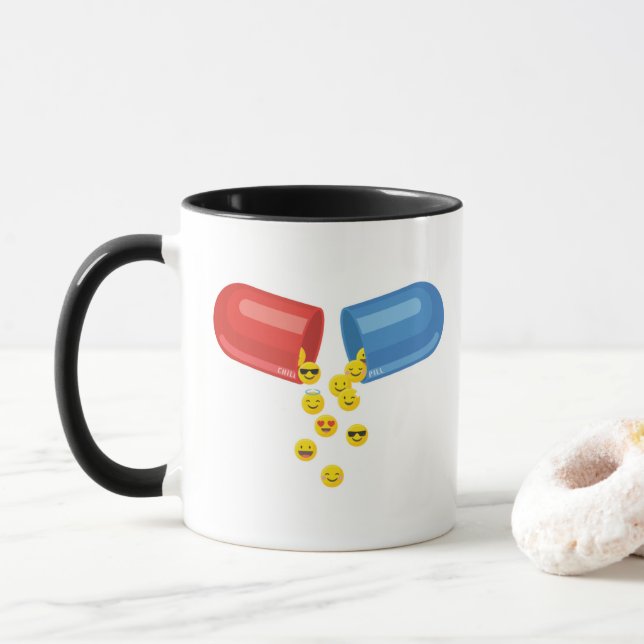 Happy Pill: Positive Emoticons Mug (With Donut)