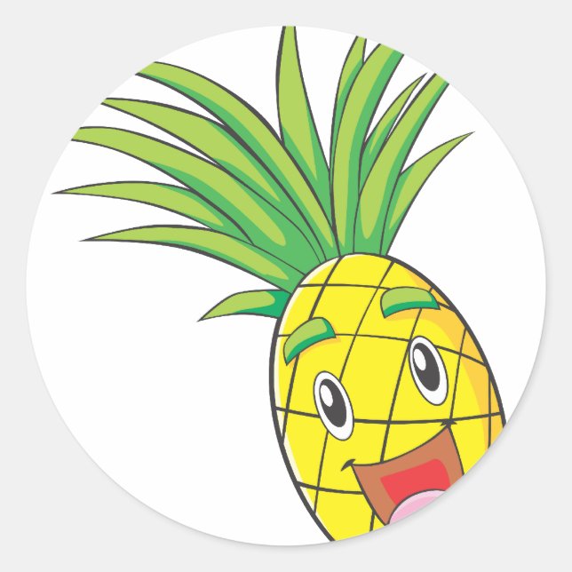 Happy Pineapple Classic Round Sticker (Front)