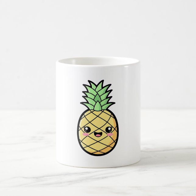 Happy Pineapple – Cute Kawaii Illustration Coffee Mug (Center)