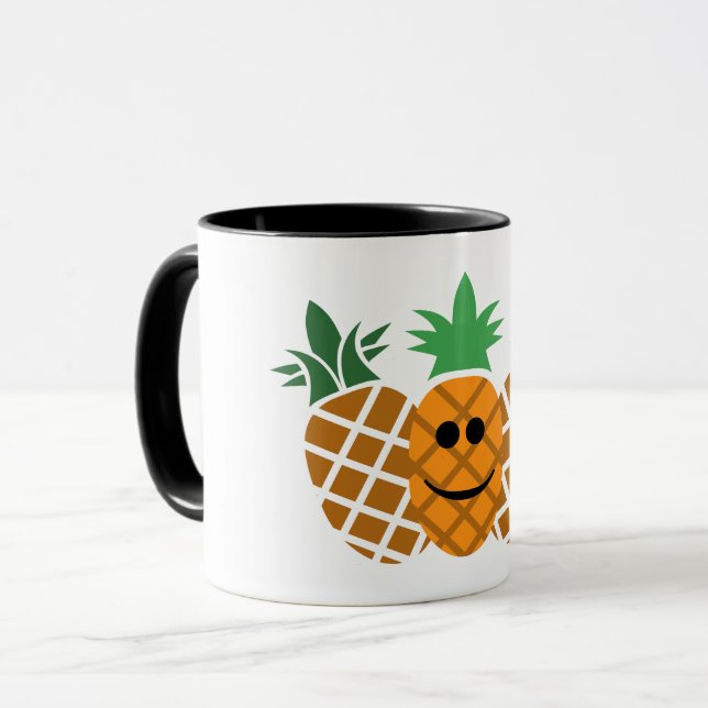 Happy Pineapple Design - Black 11 oz Combo Mug (Front Left)