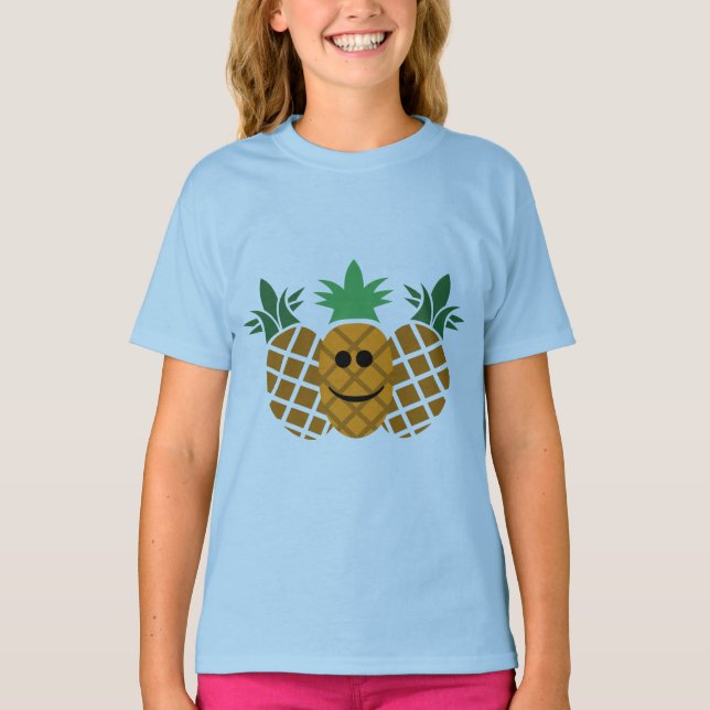 Happy Pineapple Design - Girls' Basic T-Shirt (Front)