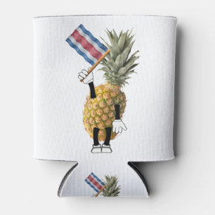 Happy pineapple waving waving a Costa Rican flag. Can Cooler