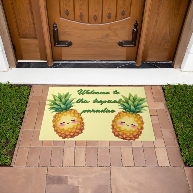 Happy Pineapple Welcome Mat (Outdoor)