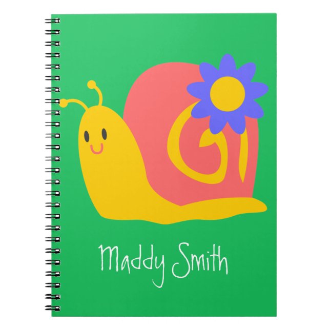Happy pink and green snail notebook (Front)