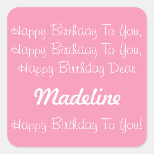 Happy Pink and White Personalized Birthday Song Square Sticker