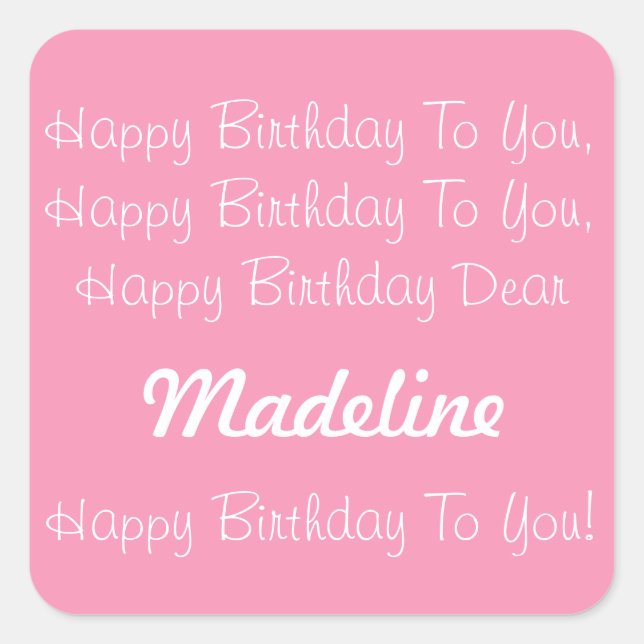 Happy Pink and White Personalized Birthday Song Square Sticker (Front)