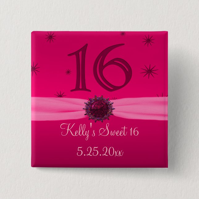 Happy Pink Birthday 16 Keepsake 2 Inch Square Button (Front)