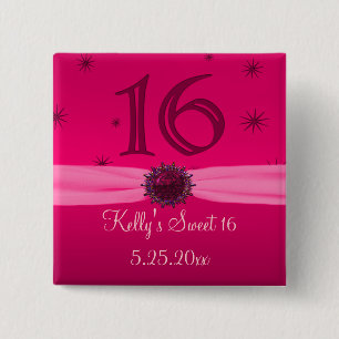 Happy Pink Birthday 16 Keepsake 2 Inch Square Button