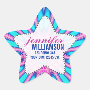 Happy Pink Blue Custom Name Stickers Star