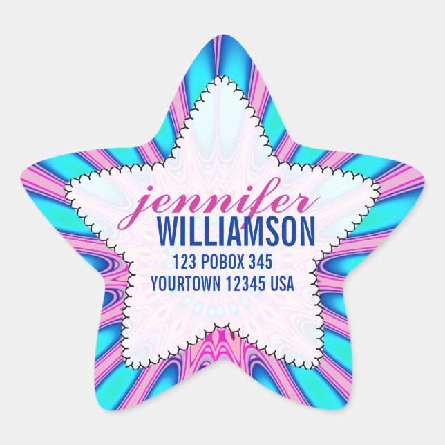 Happy Pink Blue Custom Name Stickers Star (Devant)