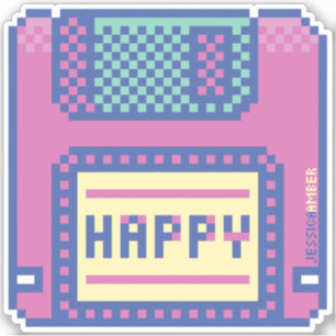 Happy Pink Blue Pixel Art 90s Disquette Sticker